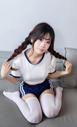 【丝恋摄影】056期：小梦-经典蓝白体操服 、厚白丝袜、白色帆布鞋