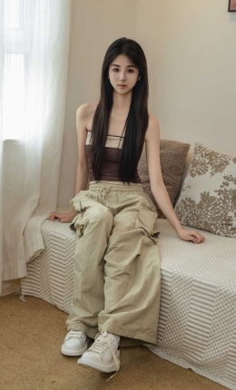 【足愉心摄影】第53期：模特小瑶（搭配：棕色抹胸、工装裤、白棉袜、滑板鞋、裸足）