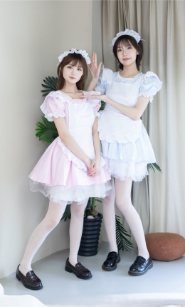 【袜啵啵】745期：小甜豆甜甜圈-女仆装、皮鞋、薄白丝、两人模拟打斗剧情