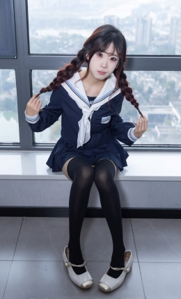 【丝恋摄影】017期：小梦-学院风、jk连衣裙、黑色丝袜、白色小皮鞋